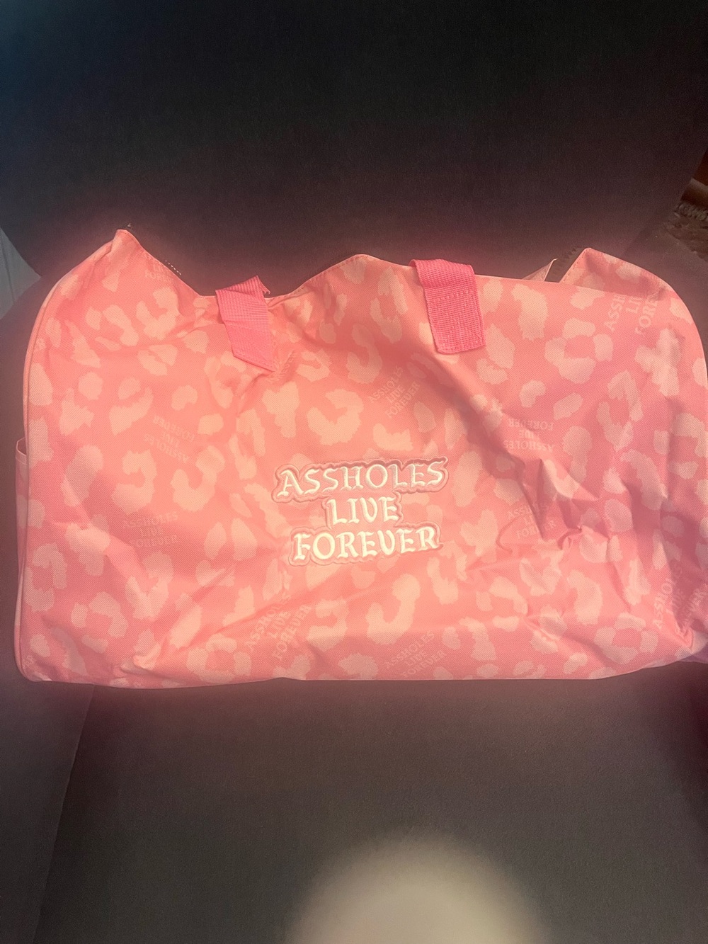 Assholes Live Forever Pink Leopard Print Weekend Tote Bag